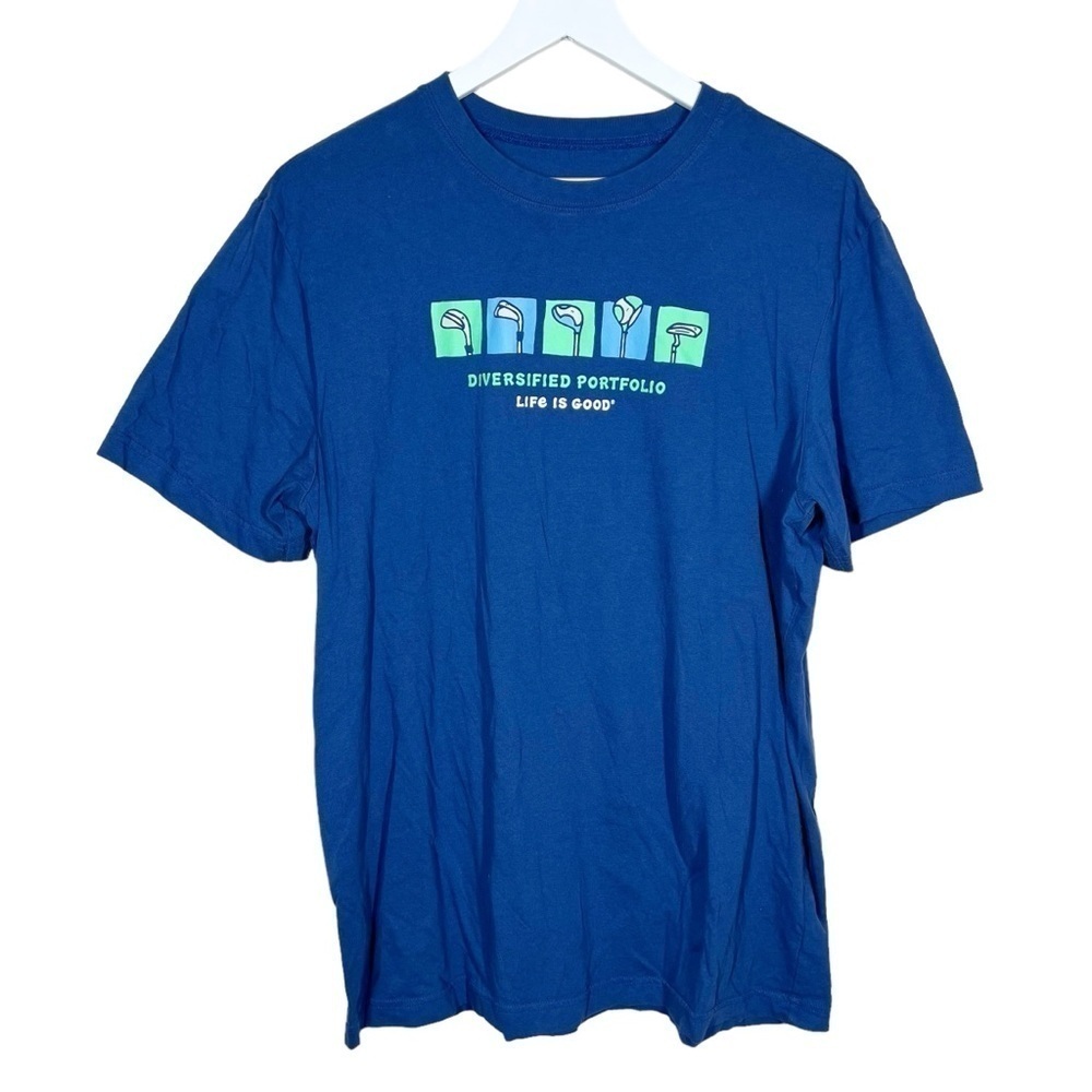 Life is Good Mens Blue Diversified Portfolio Golf Short Sleeve Tee Shirt Large